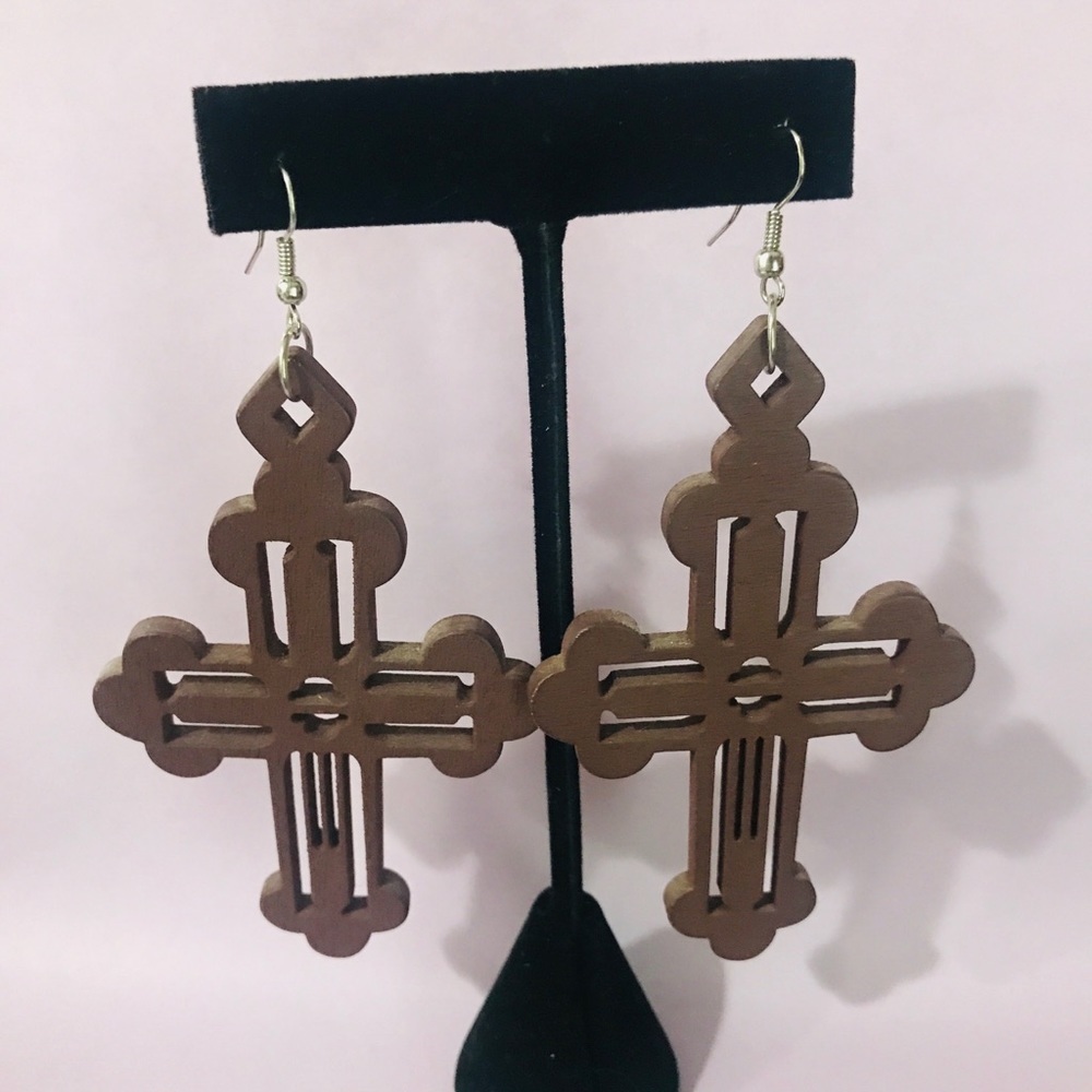 💗WOOD CROSS EARRINGS 💗